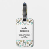 Kute Fruit Pattern Summery Line Tekening Monogram Bagagelabel (Achterkant verticaal)