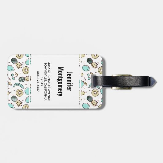 Kute Fruit Pattern Summery Line Tekening Monogram Bagagelabel (Achterkant horizontaal)