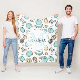 Kute Fruit Pattern Summery Line Tekening Monogram Fleece Deken