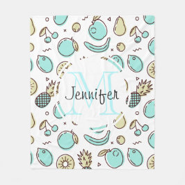 Kute Fruit Pattern Summery Line Tekening Monogram Fleece Deken