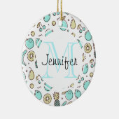 Kute Fruit Pattern Summery Line Tekening Monogram Keramisch Ornament (Rechts)