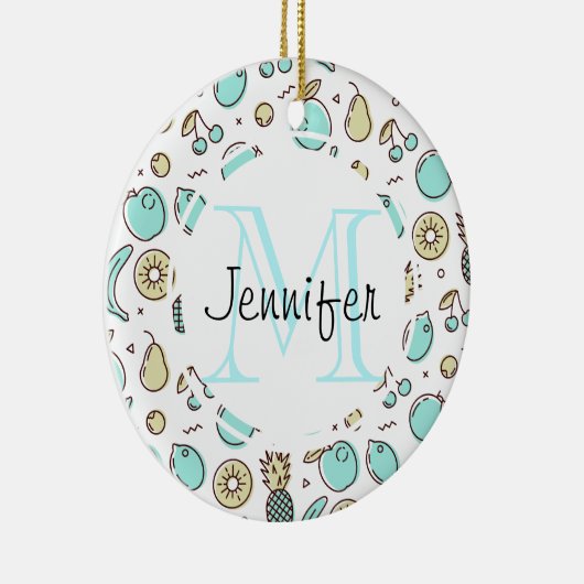 Kute Fruit Pattern Summery Line Tekening Monogram Keramisch Ornament (Rechts)