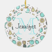 Kute Fruit Pattern Summery Line Tekening Monogram Keramisch Ornament (Achterkant)