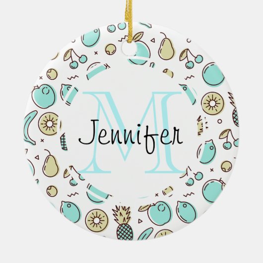 Kute Fruit Pattern Summery Line Tekening Monogram Keramisch Ornament (Achterkant)