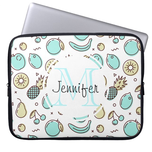 Kute Fruit Pattern Summery Line Tekening Monogram Laptop Sleeve (Voorkant)