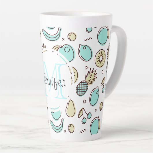 Kute Fruit Pattern Summery Line Tekening Monogram Latte Mok (Rechterhoek)