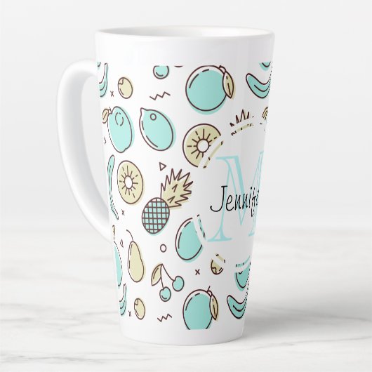 Kute Fruit Pattern Summery Line Tekening Monogram Latte Mok (Linkerhoek)