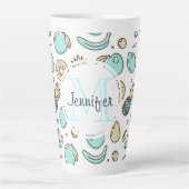Kute Fruit Pattern Summery Line Tekening Monogram Latte Mok (Voorkant)