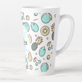 Kute Fruit Pattern Summery Line Tekening Monogram Latte Mok