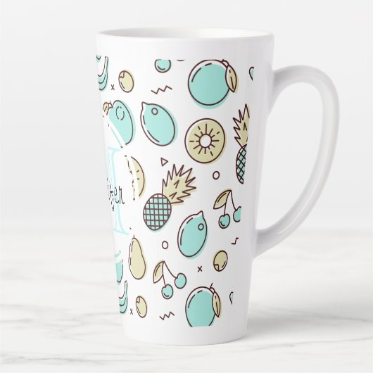 Kute Fruit Pattern Summery Line Tekening Monogram Latte Mok (Rechts)