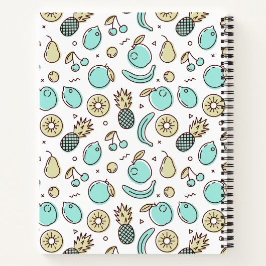 Kute Fruit Pattern Summery Line Tekening Monogram Notitieboek (Achterkant)