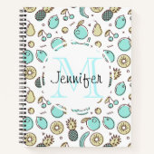 Kute Fruit Pattern Summery Line Tekening Monogram Notitieboek (Voorkant)