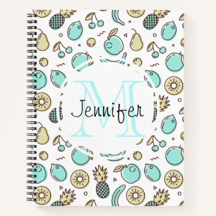 Kute Fruit Pattern Summery Line Tekening Monogram Notitieboek