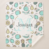 Kute Fruit Pattern Summery Line Tekening Monogram Sherpa Deken (Voorkant)