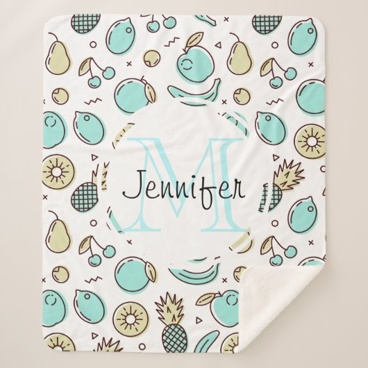 Kute Fruit Pattern Summery Line Tekening Monogram Sherpa Deken (Voorkant)