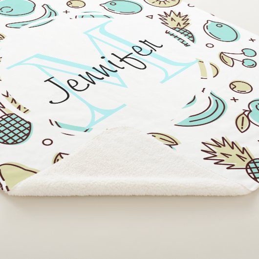Kute Fruit Pattern Summery Line Tekening Monogram Sherpa Deken (3/4)