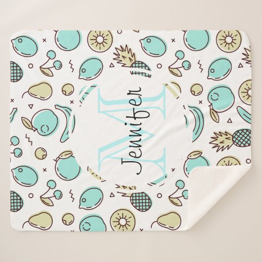 Kute Fruit Pattern Summery Line Tekening Monogram Sherpa Deken (Voorkant (horizontaal))