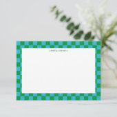 Kute Fun Checkerboard Blue Green Geometric Name Bedankkaart (Staand voorkant)
