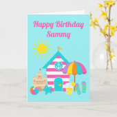 Kute Fun Kinder Beach Summer Birthday Kaart (Gele Bloem)