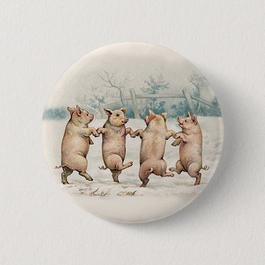 Kute, Funny Dansende Pigs -  Antropomorfe Ronde Button 5,7 Cm (Voorkant)