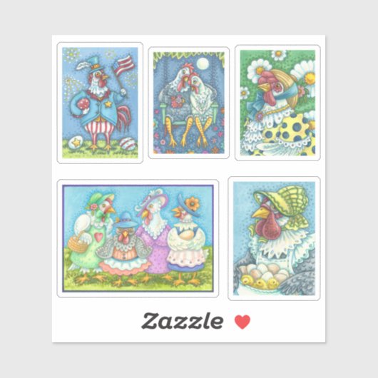 KUTE FUNNY ROOSTERS, CHICKENS EN HENS STICKER (Vel)