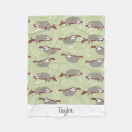 Kute Funny Sloth Hanging in Tree Custom Name Text Fleece Deken