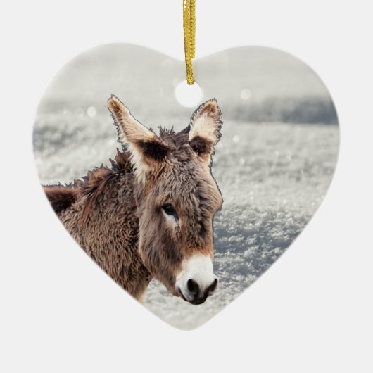 Kute Furry Donkey in Sneeuwkeramische boomdecorati Keramisch Ornament (Voorkant)