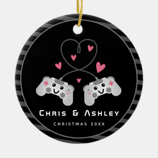 Kute gamer Couple Gaming Video Game Joystick Naam Keramisch Ornament (Voorkant)