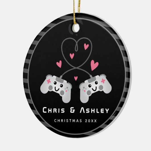 Kute gamer Couple Gaming Video Game Joystick Naam Keramisch Ornament (Links)