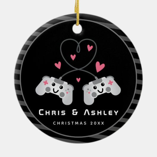 Kute gamer Couple Gaming Video Game Joystick Naam Keramisch Ornament (Achterkant)