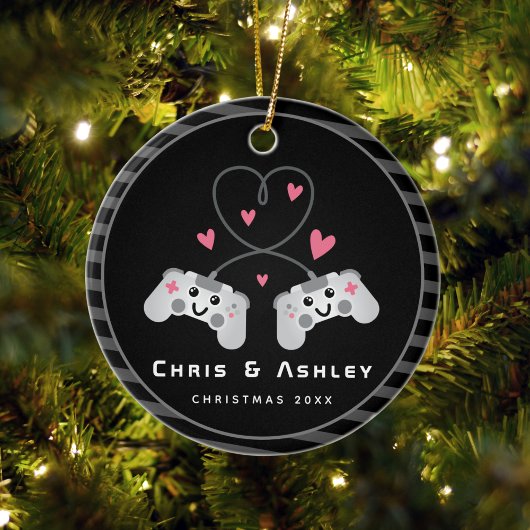 Kute gamer Couple Gaming Video Game Joystick Naam Keramisch Ornament