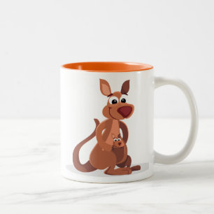 Kute geanimeerde Kangaroo met baby Tweekleurige Koffiemok