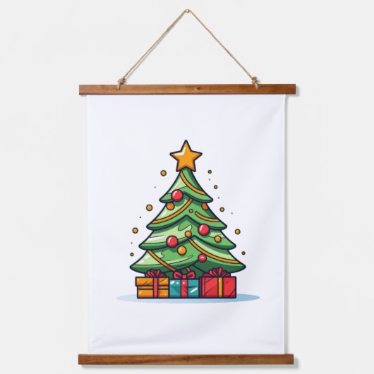 Kute gedecorreerde kerstboom hangend wandkleed (Voorkant)
