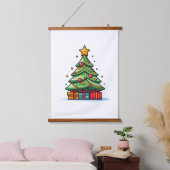 Kute gedecorreerde kerstboom hangend wandkleed (Slaapkamer)