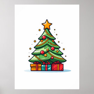 Kute gedecorreerde kerstboom poster
