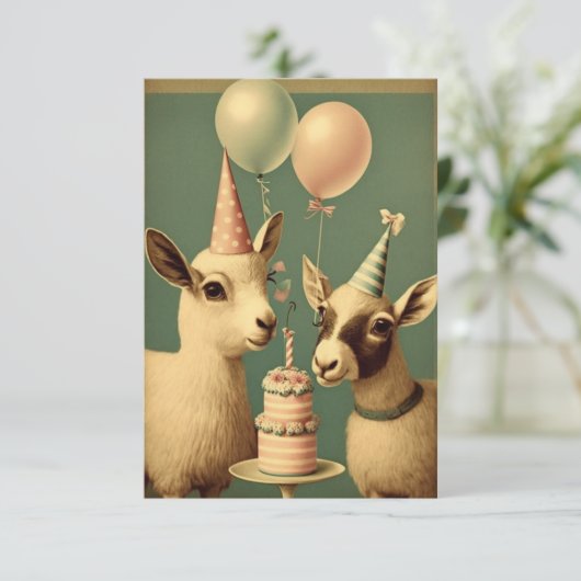 Kute geiten Birthday Party Flat Wenskaart Bedankkaart (Staand voorkant)