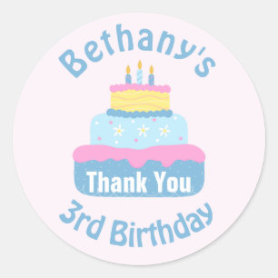 Kute gelaagde kinderen Birthday Cake Dank je Ronde Sticker