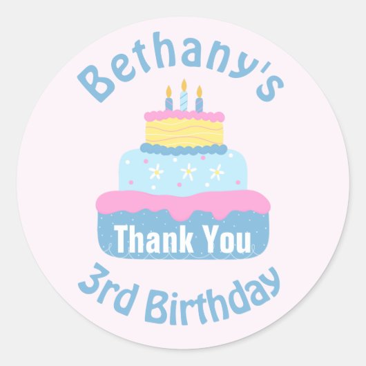 Kute gelaagde kinderen Birthday Cake Dank je Ronde Sticker (Voorkant)