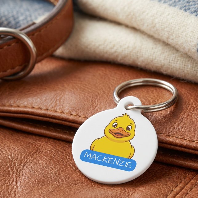 Kute Gele Eend Gepersonaliseerd Huisdierpenning (Cute Yellow Duck Personalized Pet ID Tag by Ricaso. Add your dog or cats name and your details)
