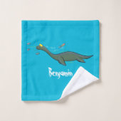 Kute, gelukkig zee monsterplesiosaur cartoon bad handdoek (Wasdoekje)