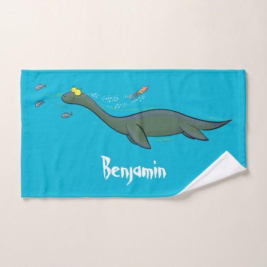 Kute, gelukkig zee monsterplesiosaur cartoon bad handdoek (Handdoek)
