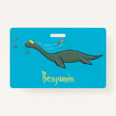 Kute, gelukkig zee monsterplesiosaur cartoon badge (Achterkant)