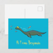 Kute, gelukkig zee monsterplesiosaur cartoon briefkaart (Voorkant / Achterkant)