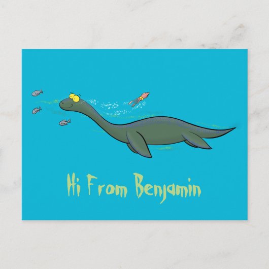 Kute, gelukkig zee monsterplesiosaur cartoon briefkaart (Voorkant)