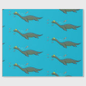 Kute, gelukkig zee monsterplesiosaur cartoon cadeaupapier (Vlak)