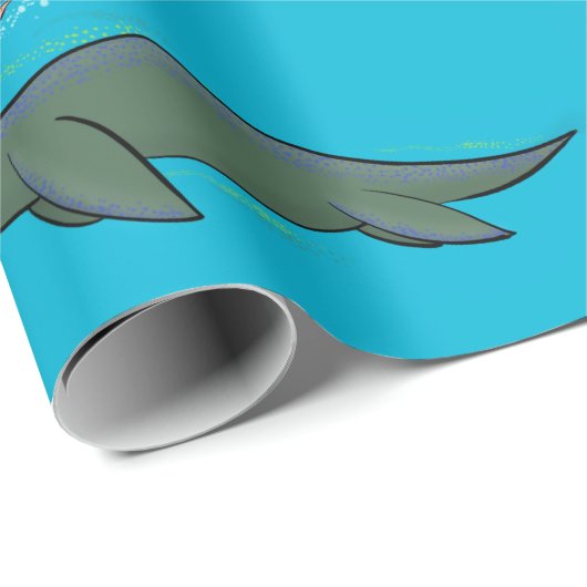 Kute, gelukkig zee monsterplesiosaur cartoon cadeaupapier (Rol Hoek)