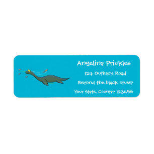 Kute, gelukkig zee monsterplesiosaur cartoon etiket