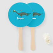 Kute, gelukkig zee monsterplesiosaur cartoon handwaaier (Voorkant en achterkant)