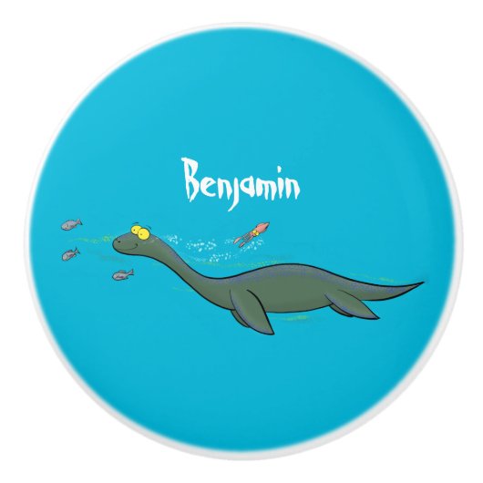 Kute, gelukkig zee monsterplesiosaur cartoon keramische knop (Voorkant)