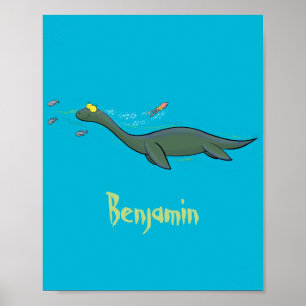 Kute, gelukkig zee monsterplesiosaur cartoon poster